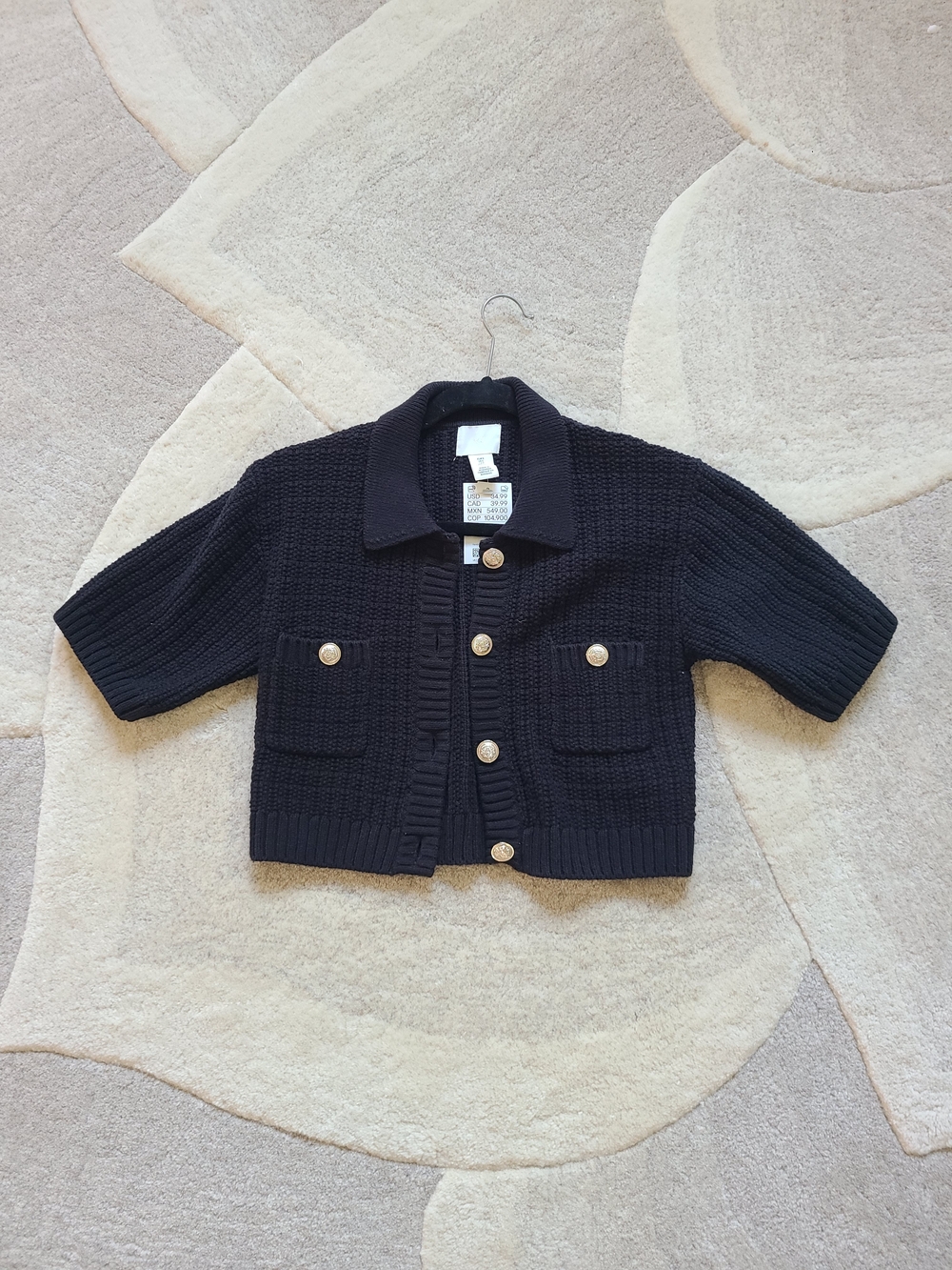 H&M Black cropped knit cardigan with gold buttons - Size Small